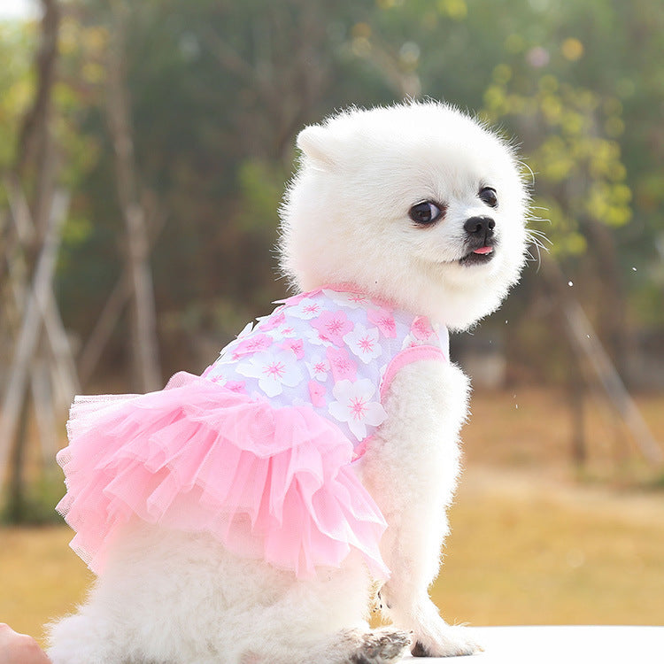 Ajexen Pet Dog Peach Blossom Skirt – Soft Cotton Princess Dress for Small & Medium Dogs | Cute Pet Clothing