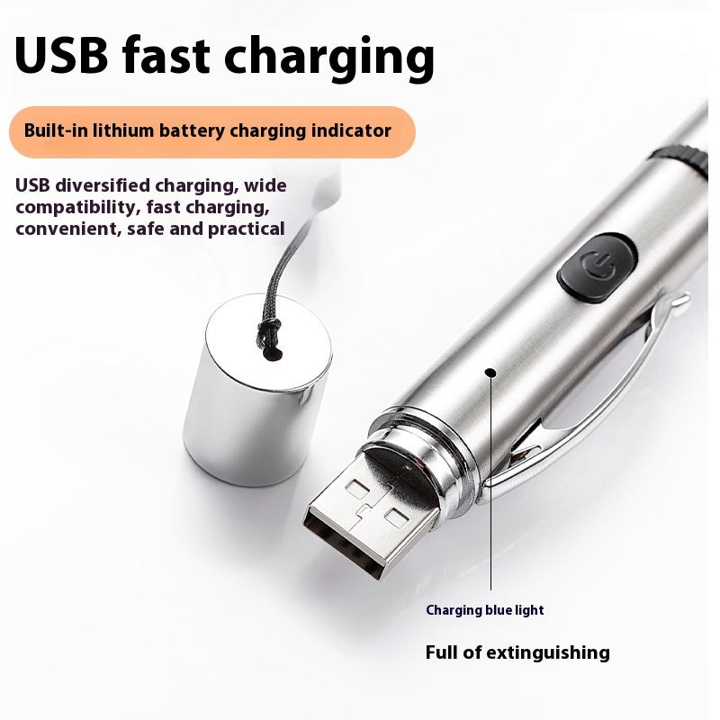 Ajexen Charging Projection Cat Teasing Flashlight – USB Rechargeable Stainless Steel Interactive Cat Toy Light