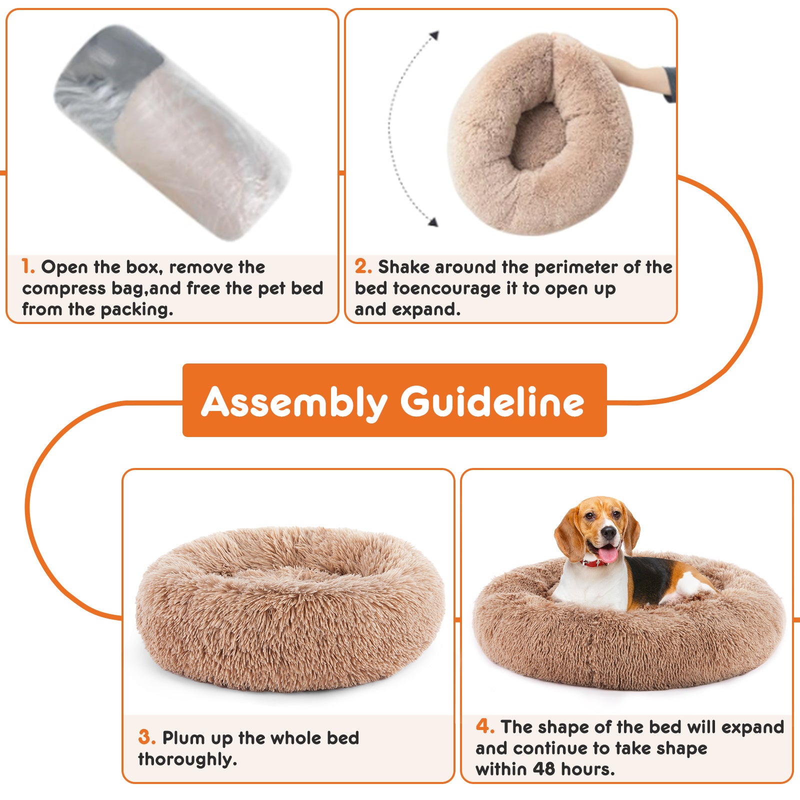 Ajexen 24 Inch Anti-Slip Fluffy Cat Bed – Plush Faux Fur Round Pet Bed for Cats & Small Dogs, Fits Pets Up to 25 lbs