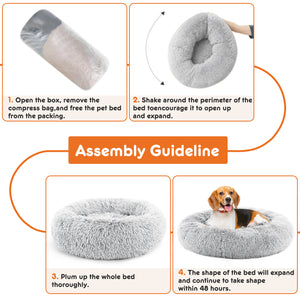 Ajexen 24 Inch Anti-Slip Fluffy Cat Bed – Plush Faux Fur Round Pet Bed for Cats & Small Dogs, Fits Pets Up to 25 lbs