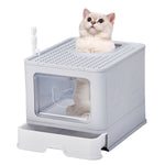 Ajexen Enclosed Cat Litter Box with Top Exit & Pull-Out Tray – 51x40x38cm Grey PP Plastic, Mess-Free & Odor Control