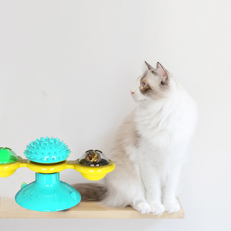 Ajexen Cat Rotating Windmill Toy – Multi-Function Scratcher, Catnip, Teeth Cleaning & Interactive Play