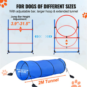 Ajexen VEVOR 5 PCS Dog Agility Training Equipment Set – Hurdles, Tunnel, Jump Ring & More for Pet Exercise & Obedience