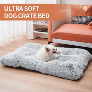 Ajexen Fluffy Dog Crate Pad – Plush Faux Fur Dog Bed, Calming Anti-Anxiety Cat & Dog Mat with Non-Slip Bottom, Washable Pet Crate Cushion