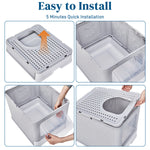 Ajexen Enclosed Cat Litter Box with Top Exit & Pull-Out Tray – 51x40x38cm Grey PP Plastic, Mess-Free & Odor Control