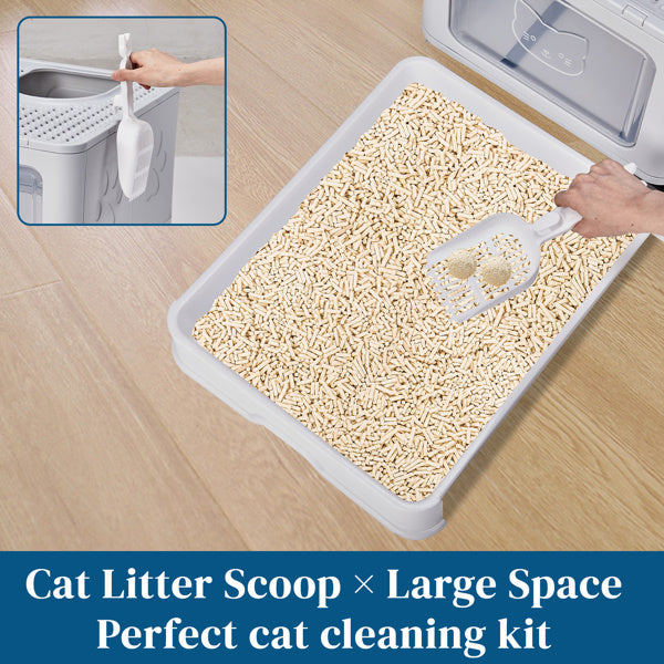 Ajexen Enclosed Cat Litter Box with Top Exit & Pull-Out Tray – 51x40x38cm Grey PP Plastic, Mess-Free & Odor Control