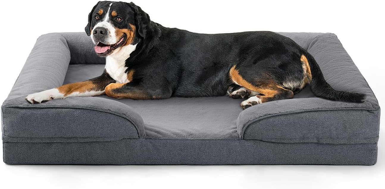 Ajexen Large Dog Orthopedic Sofa Bed – Supportive Foam Pet Mattress with Bolsters, Washable Cover & Waterproof Lining