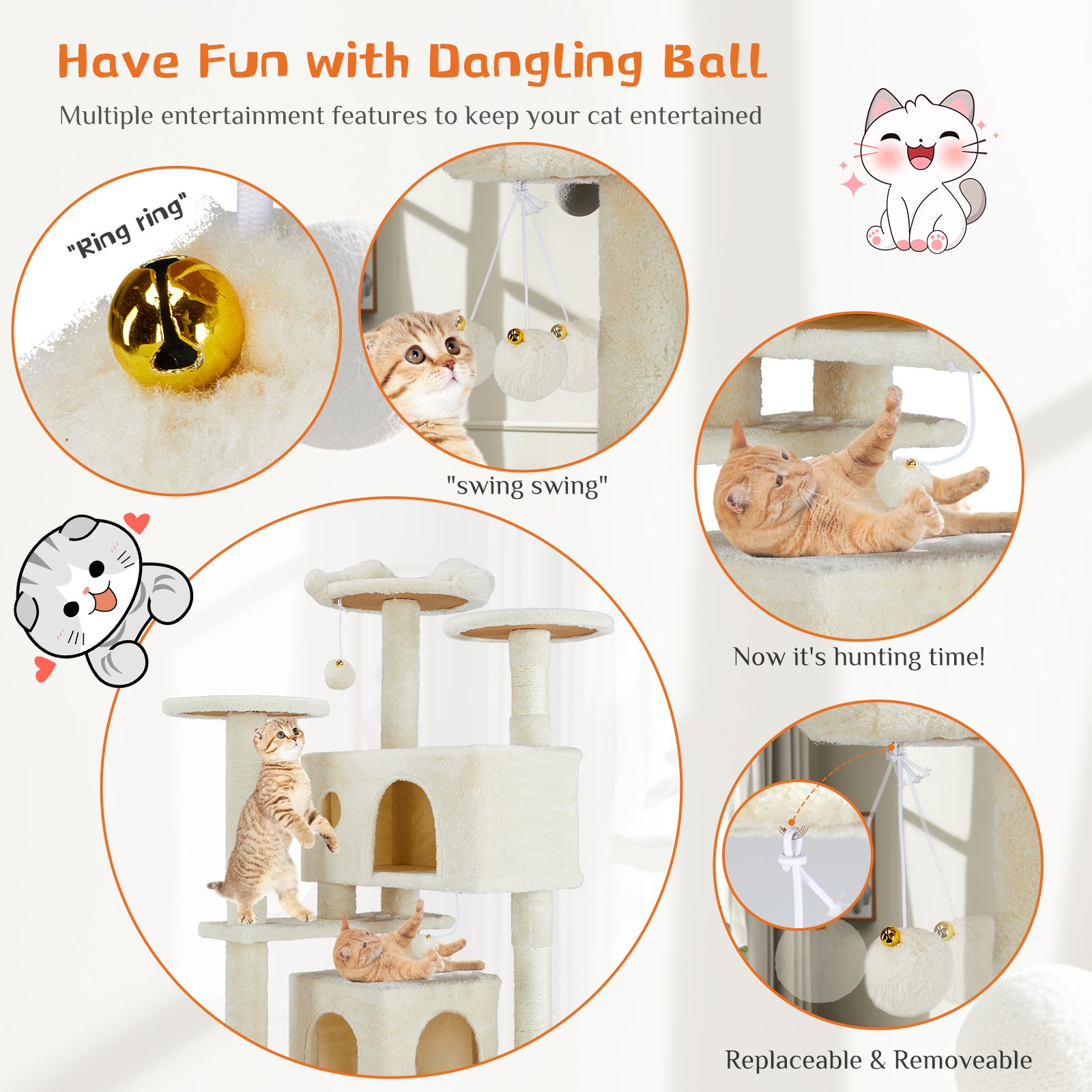 Ajexen Multi Functional Cat Treehouse | Cat Climbing Frame, Scratching Post & Play Tower for Indoor Cats