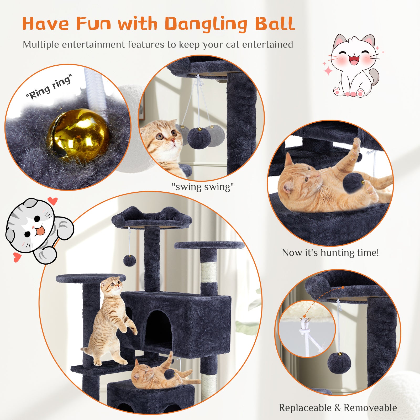 Ajexen Multi Functional Cat Treehouse | Cat Climbing Frame, Scratching Post & Play Tower for Indoor Cats