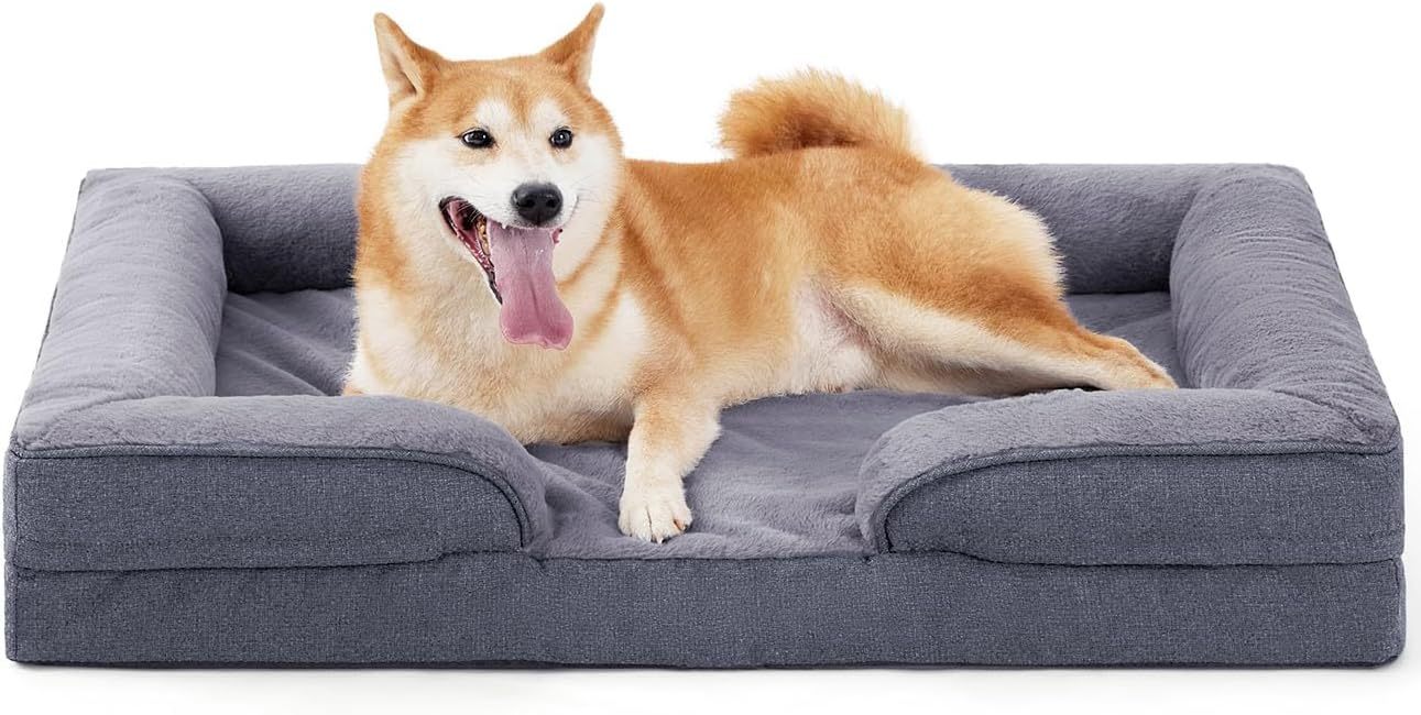Ajexen Large Dog Orthopedic Sofa Bed – Supportive Foam Pet Mattress with Bolsters, Washable Cover & Waterproof Lining