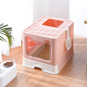 Ajexen Fully Enclosed Foldable Cat Litter Box with Drawer & Double Door – Odor-Proof, Easy Clean, Portable Cat Toilet