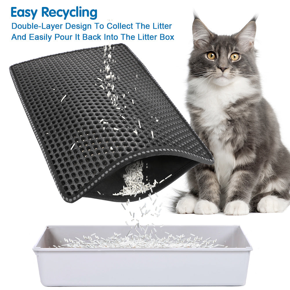 Ajexen Double Rice Grain Cat Litter Mat – Waterproof EVA Cat Litter Trap, Scratch Pad & Floor Protector