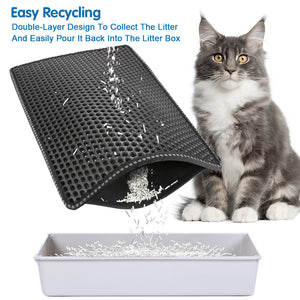 Ajexen Double Rice Grain Cat Litter Mat – Waterproof EVA Cat Litter Trap, Scratch Pad & Floor Protector