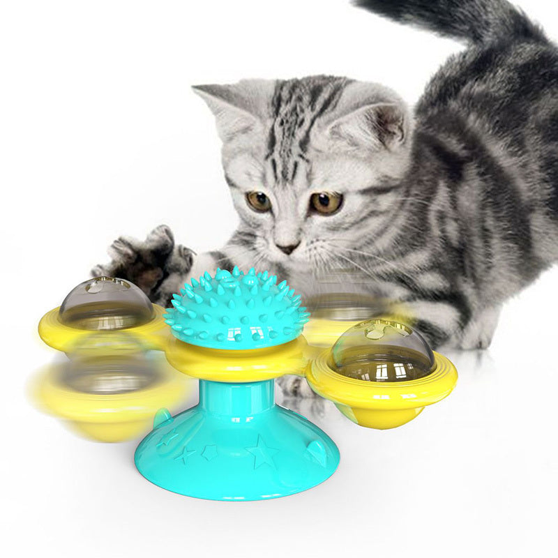 Ajexen Cat Rotating Windmill Toy – Multi-Function Scratcher, Catnip, Teeth Cleaning & Interactive Play