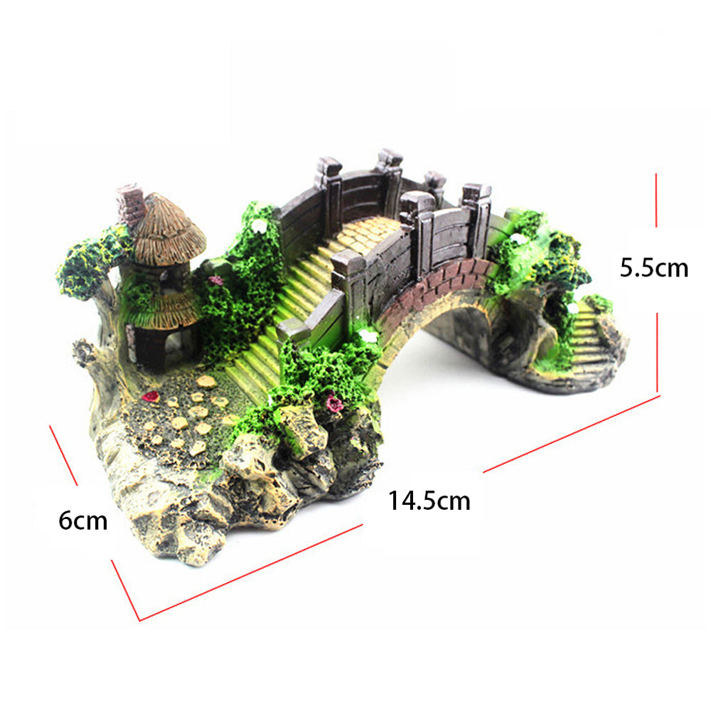 Ajexen Resin Arch Bridge Aquarium Decoration | Retro Black Red Fish Tank Ornament & Turtle Climbing Platform
