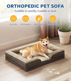 Ajexen Large Dog Orthopedic Sofa Bed – Supportive Foam Pet Mattress with Bolsters, Washable Cover & Waterproof Lining