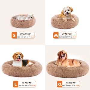 Ajexen 24 Inch Anti-Slip Fluffy Cat Bed – Plush Faux Fur Round Pet Bed for Cats & Small Dogs, Fits Pets Up to 25 lbs