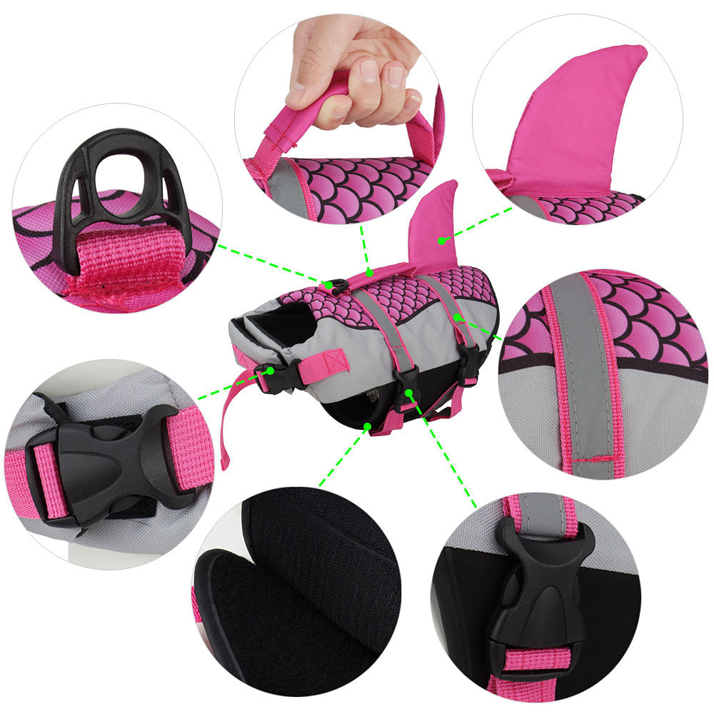 Ajexen Dog Life Jacket Shark Vest – Pet Swimming Safety Vest with Handle & Leash Ring, Summer Swimwear