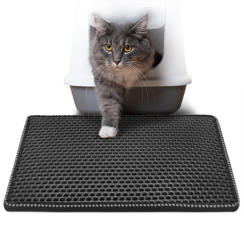 Ajexen Double Rice Grain Cat Litter Mat – Waterproof EVA Cat Litter Trap, Scratch Pad & Floor Protector