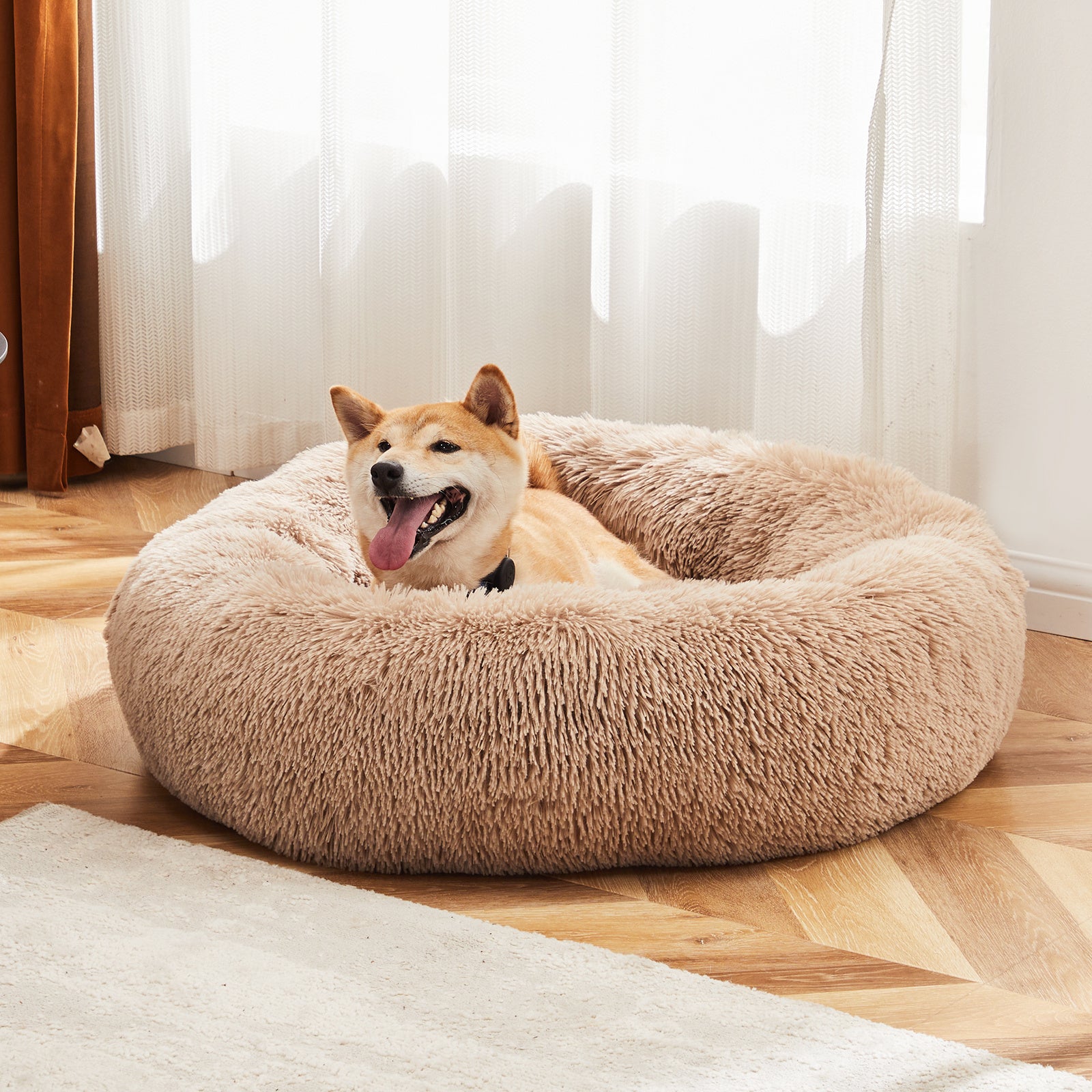Ajexen 24 Inch Anti-Slip Fluffy Cat Bed – Plush Faux Fur Round Pet Bed for Cats & Small Dogs, Fits Pets Up to 25 lbs