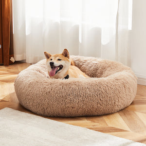 Ajexen 24 Inch Anti-Slip Fluffy Cat Bed – Plush Faux Fur Round Pet Bed for Cats & Small Dogs, Fits Pets Up to 25 lbs