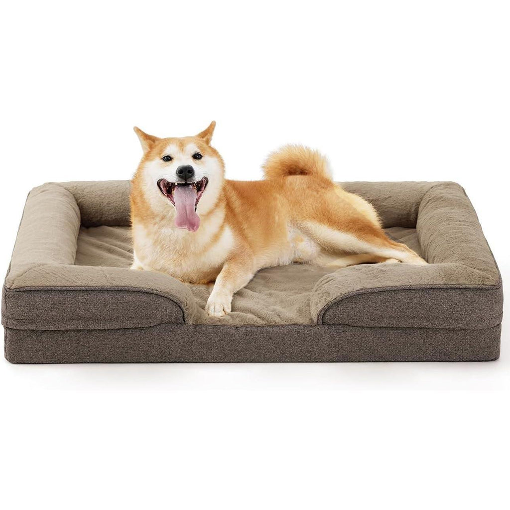 Ajexen Large Dog Orthopedic Sofa Bed – Supportive Foam Pet Mattress with Bolsters, Washable Cover & Waterproof Lining