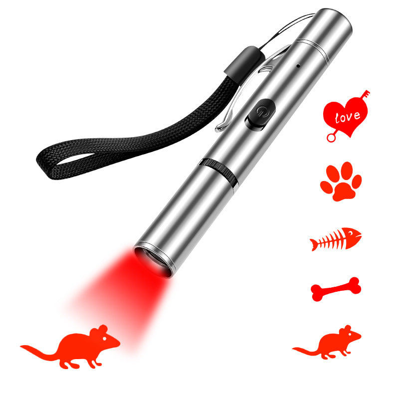 Ajexen Charging Projection Cat Teasing Flashlight – USB Rechargeable Stainless Steel Interactive Cat Toy Light