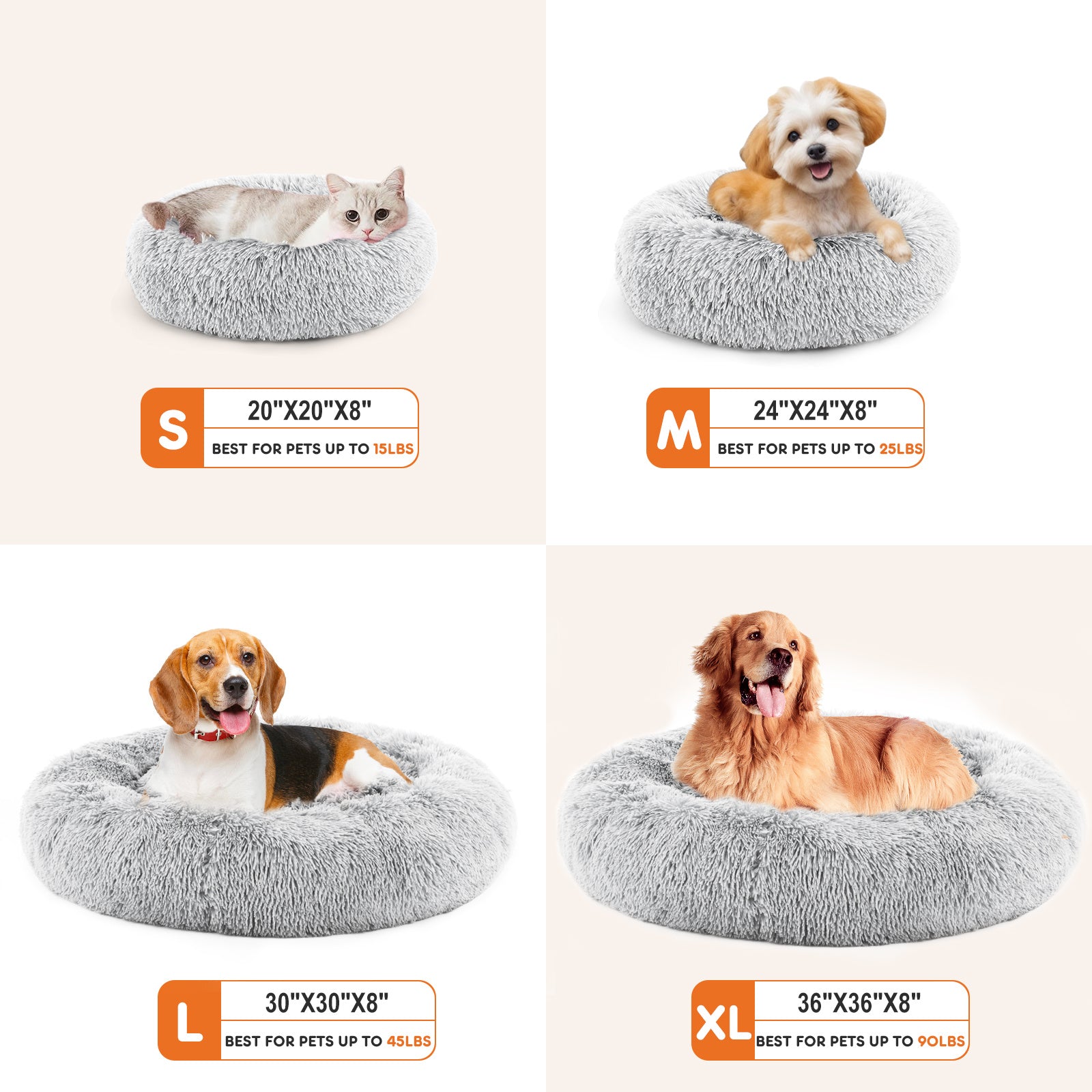 Ajexen 24 Inch Anti-Slip Fluffy Cat Bed – Plush Faux Fur Round Pet Bed for Cats & Small Dogs, Fits Pets Up to 25 lbs