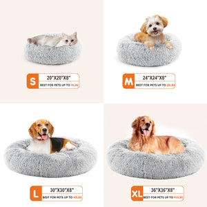 Ajexen 24 Inch Anti-Slip Fluffy Cat Bed – Plush Faux Fur Round Pet Bed for Cats & Small Dogs, Fits Pets Up to 25 lbs