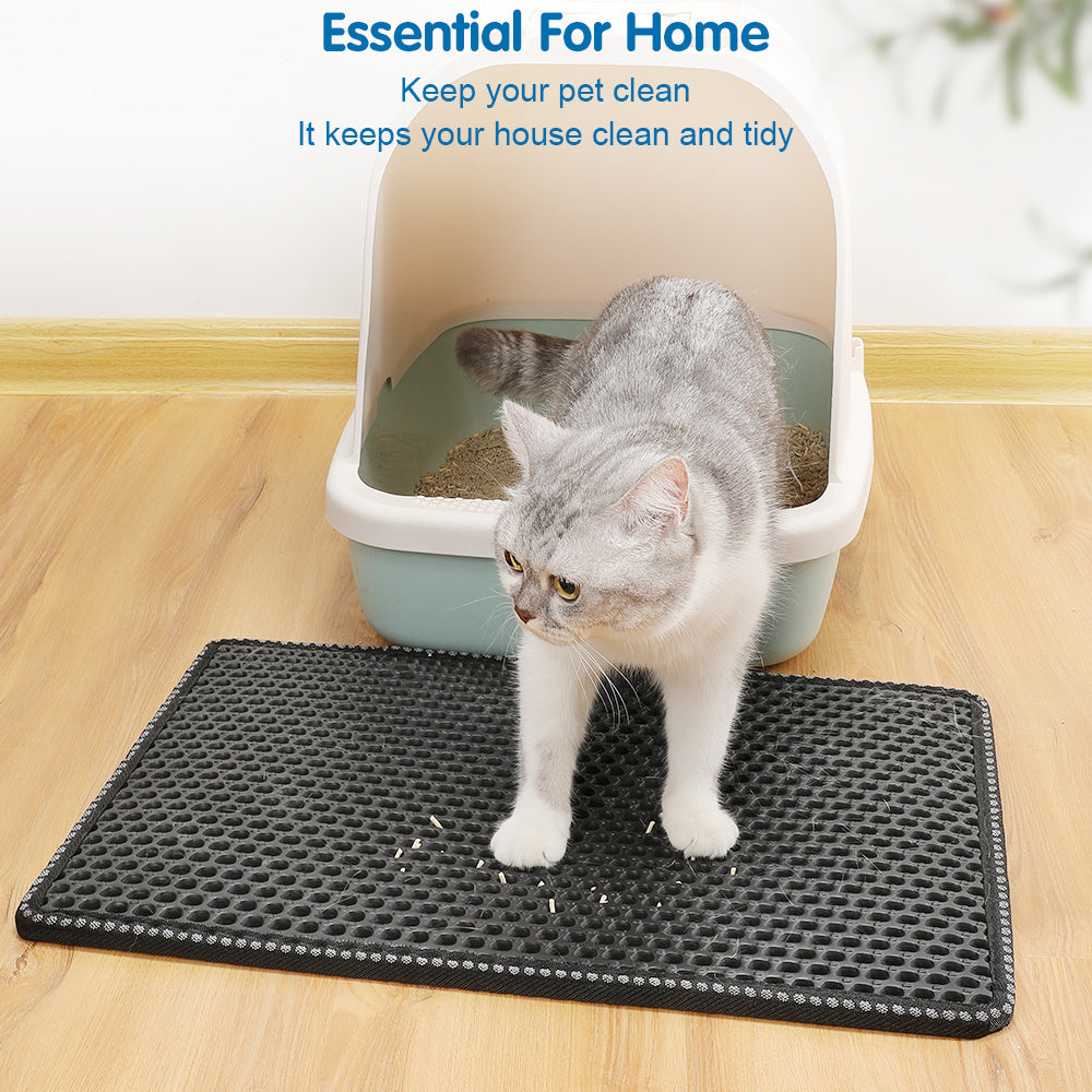 Ajexen Double Rice Grain Cat Litter Mat – Waterproof EVA Cat Litter Trap, Scratch Pad & Floor Protector
