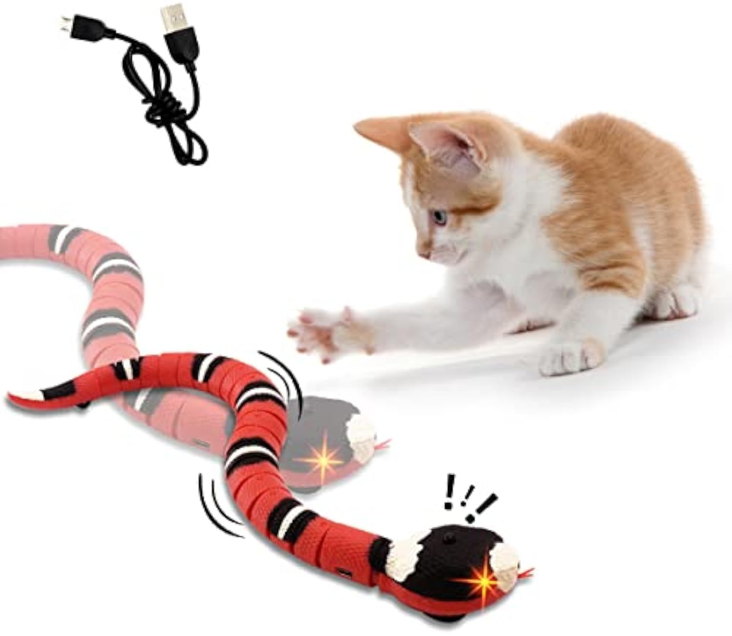Ajexen Interactive Cat Toy Snake – Smart Sensing USB Rechargeable RC Snake with LED Eyes & Infrared Sensor