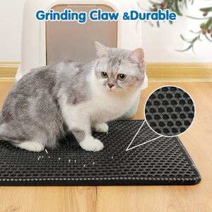 Ajexen Double Rice Grain Cat Litter Mat – Waterproof EVA Cat Litter Trap, Scratch Pad & Floor Protector