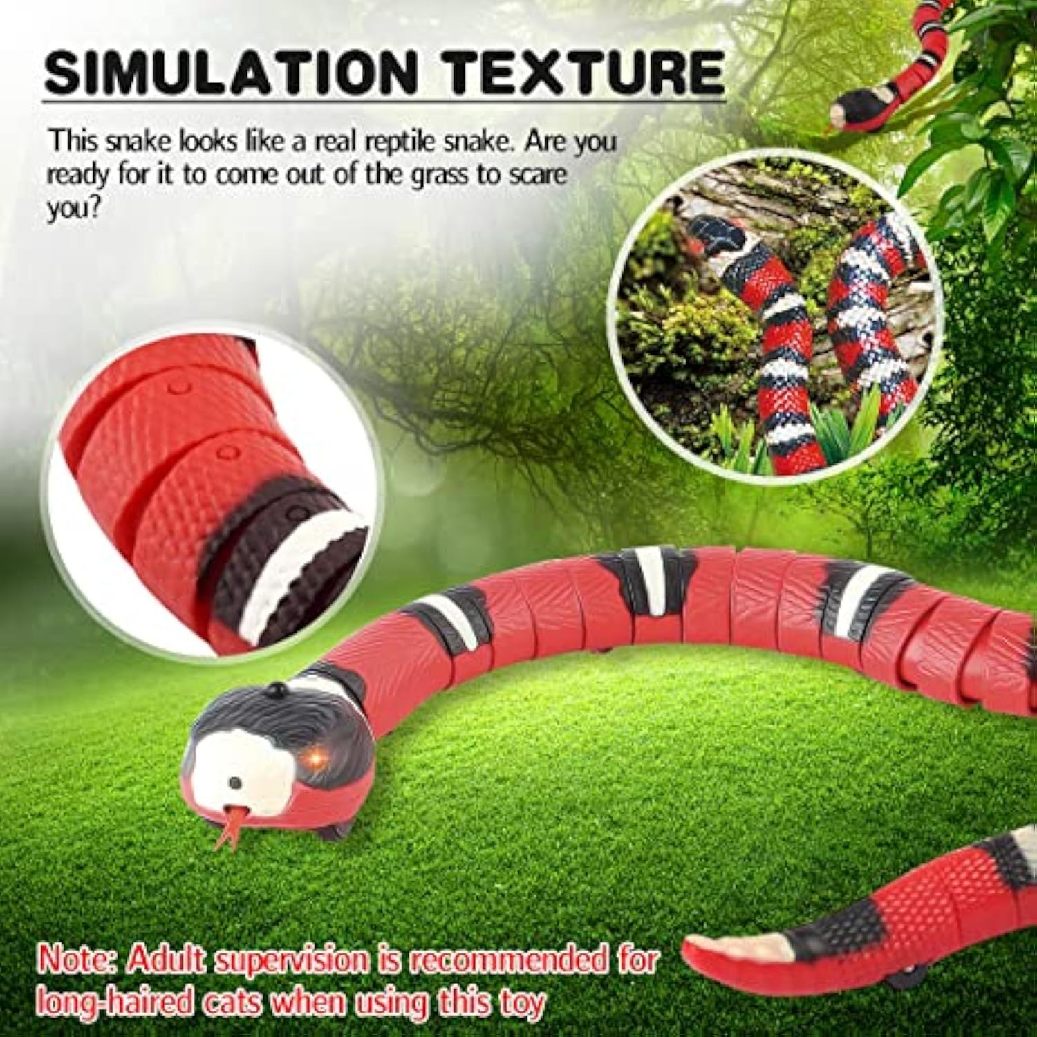 Ajexen Interactive Cat Toy Snake – Smart Sensing USB Rechargeable RC Snake with LED Eyes & Infrared Sensor