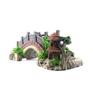 Ajexen Resin Arch Bridge Aquarium Decoration | Retro Black Red Fish Tank Ornament & Turtle Climbing Platform