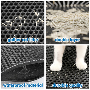 Ajexen Double Rice Grain Cat Litter Mat – Waterproof EVA Cat Litter Trap, Scratch Pad & Floor Protector