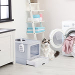 Ajexen Enclosed Cat Litter Box with Top Exit & Pull-Out Tray – 51x40x38cm Grey PP Plastic, Mess-Free & Odor Control