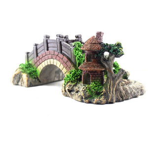 Ajexen Resin Arch Bridge Aquarium Decoration | Retro Black Red Fish Tank Ornament & Turtle Climbing Platform