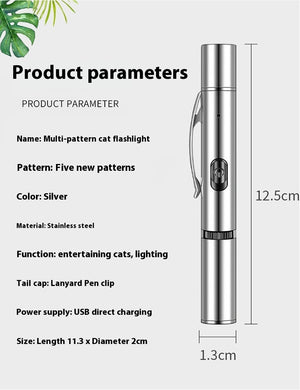 Ajexen Charging Projection Cat Teasing Flashlight – USB Rechargeable Stainless Steel Interactive Cat Toy Light